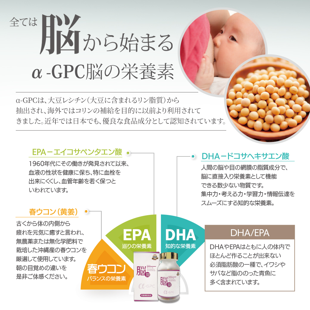 脳覚 Brain Up α-GPCサプリメントで記憶力・集中力をサポート